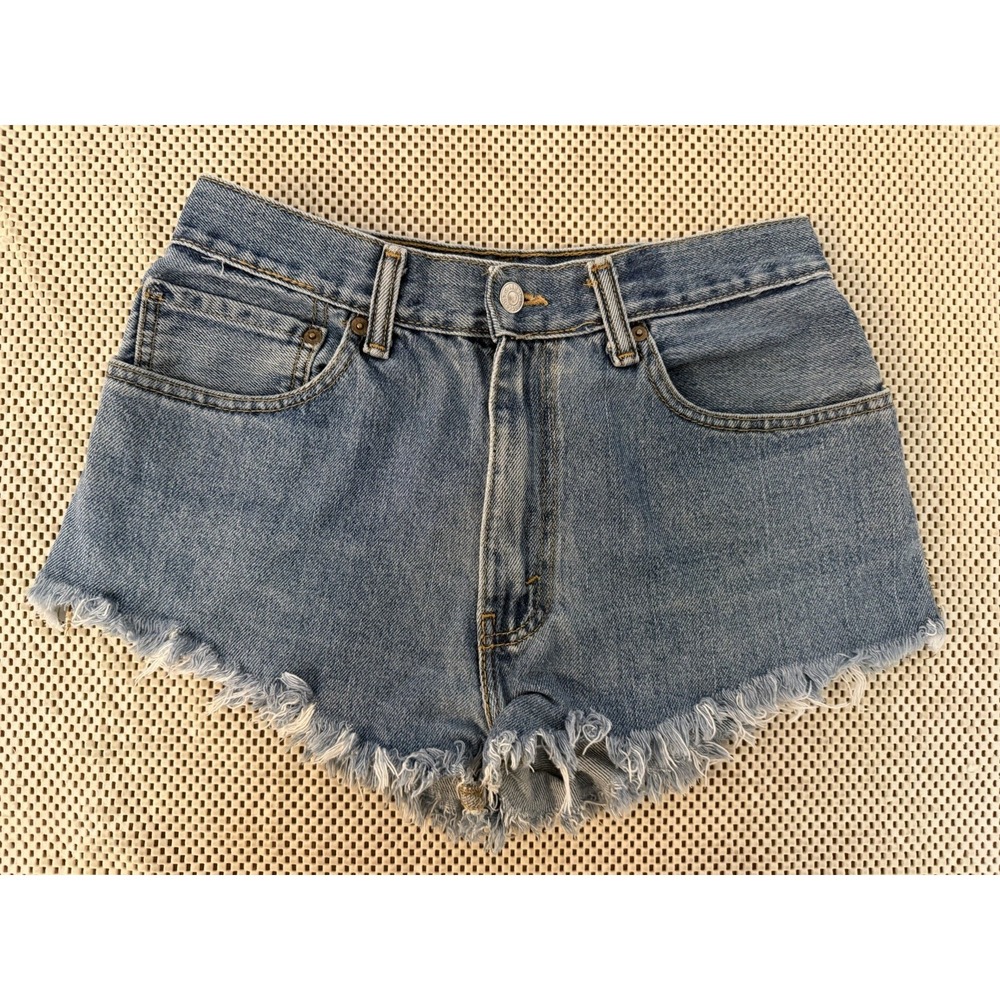 VTG Levis Cutoff Jean Shorts S Cheeky Raw Hem DIY Shortie Boho Festival Beach - Picture 3 of 12